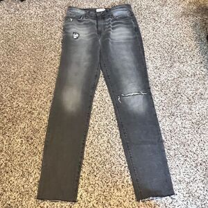 Current/Elliott Magnolia Distressed Gray Denim‎ Jeans with Knee Rip Size 28